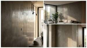 Freshly restored decorative plaster wall in residential property