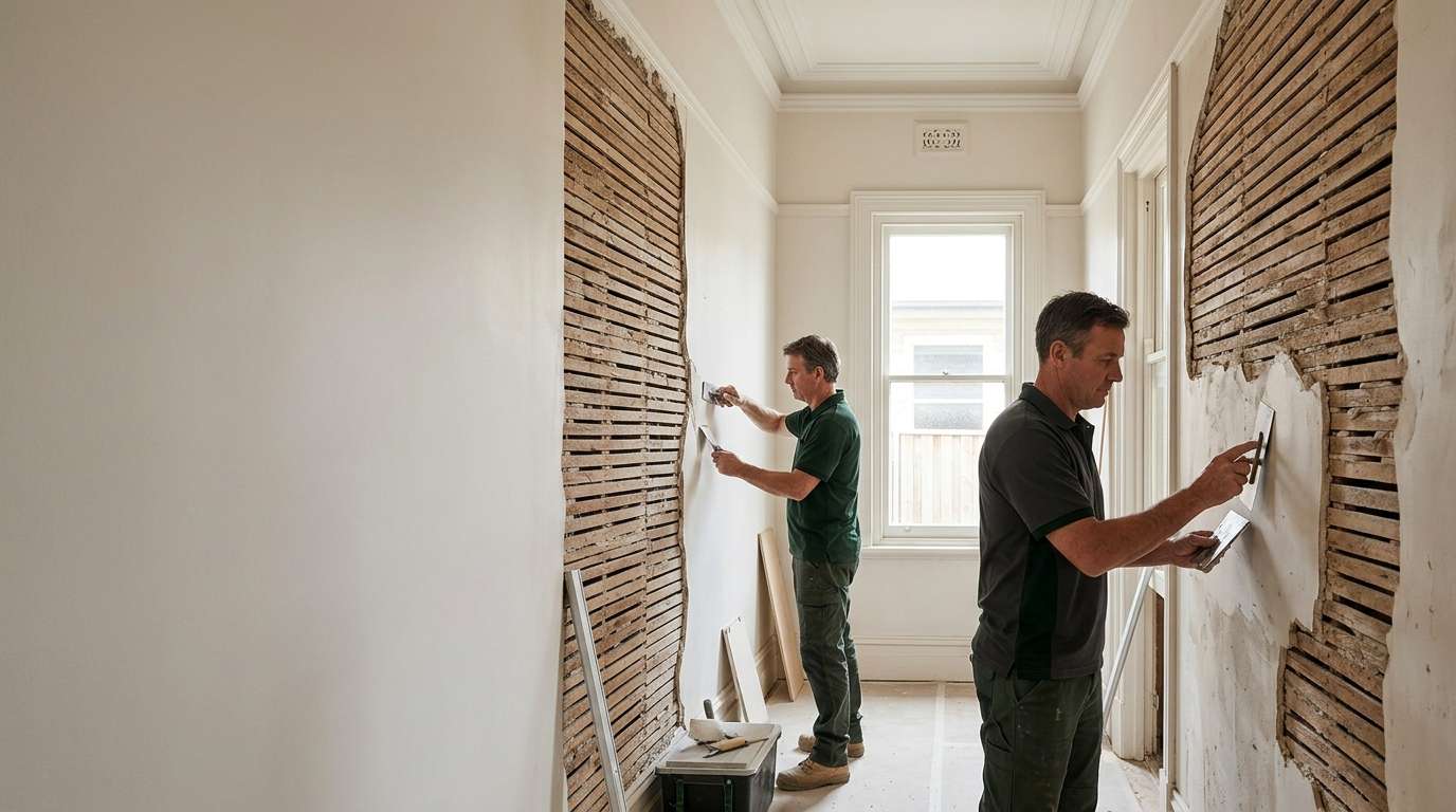 Restoration of cracked lath and plaster ceiling in Melbourne home