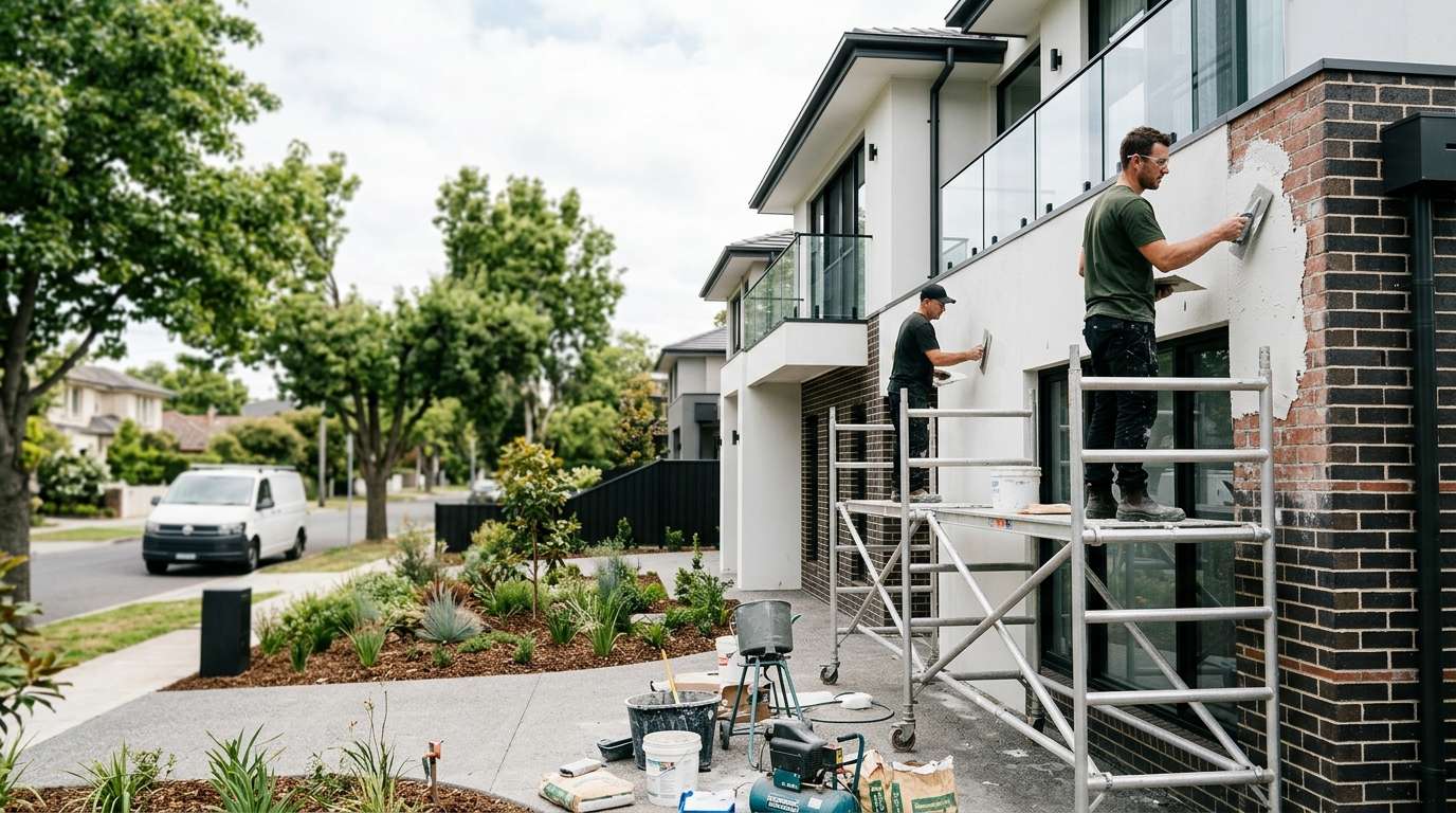 Exterior renovation Melbourne render repair and wall restoration service