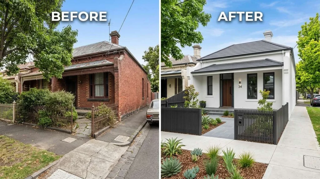 Melbourne home before and after professional acrylic rendering