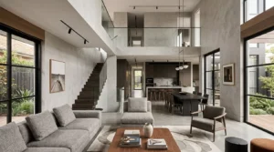 Luxury Melbourne home interior featuring polished Venetian plaster walls with a premium marble-effect finish.