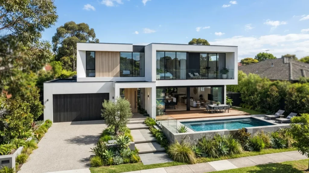 Luxury modern Melbourne home with professionally installed polystyrene cladding.