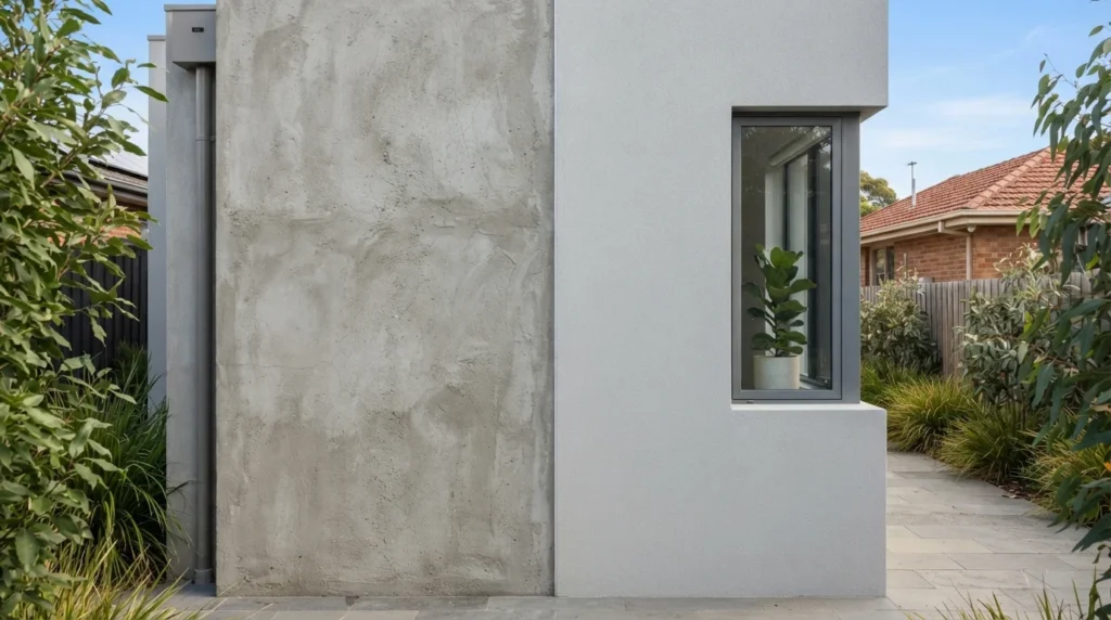 Comparison of acrylic and cement render finishes on exterior walls