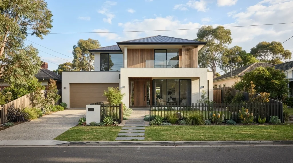 Modern Melbourne home with professionally rendered exterior and landscaped yard