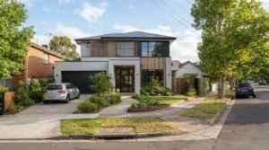 Modern house facade with rendered exterior cladding