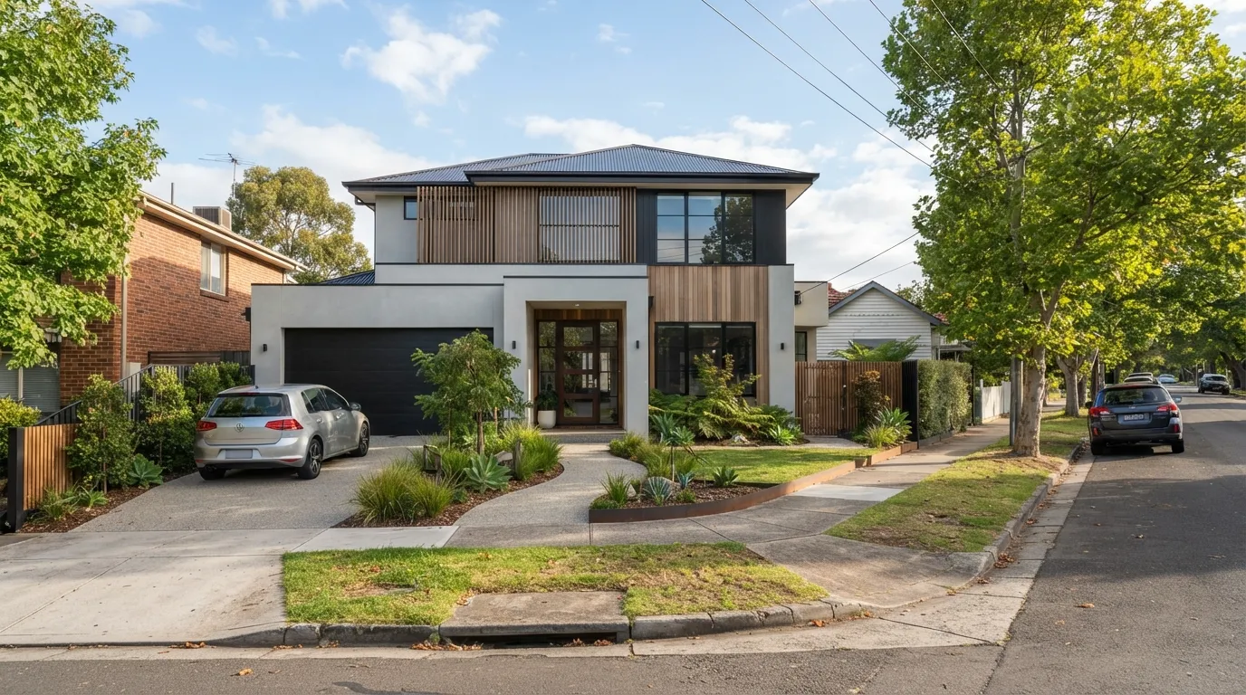 Modern house facade with rendered exterior cladding