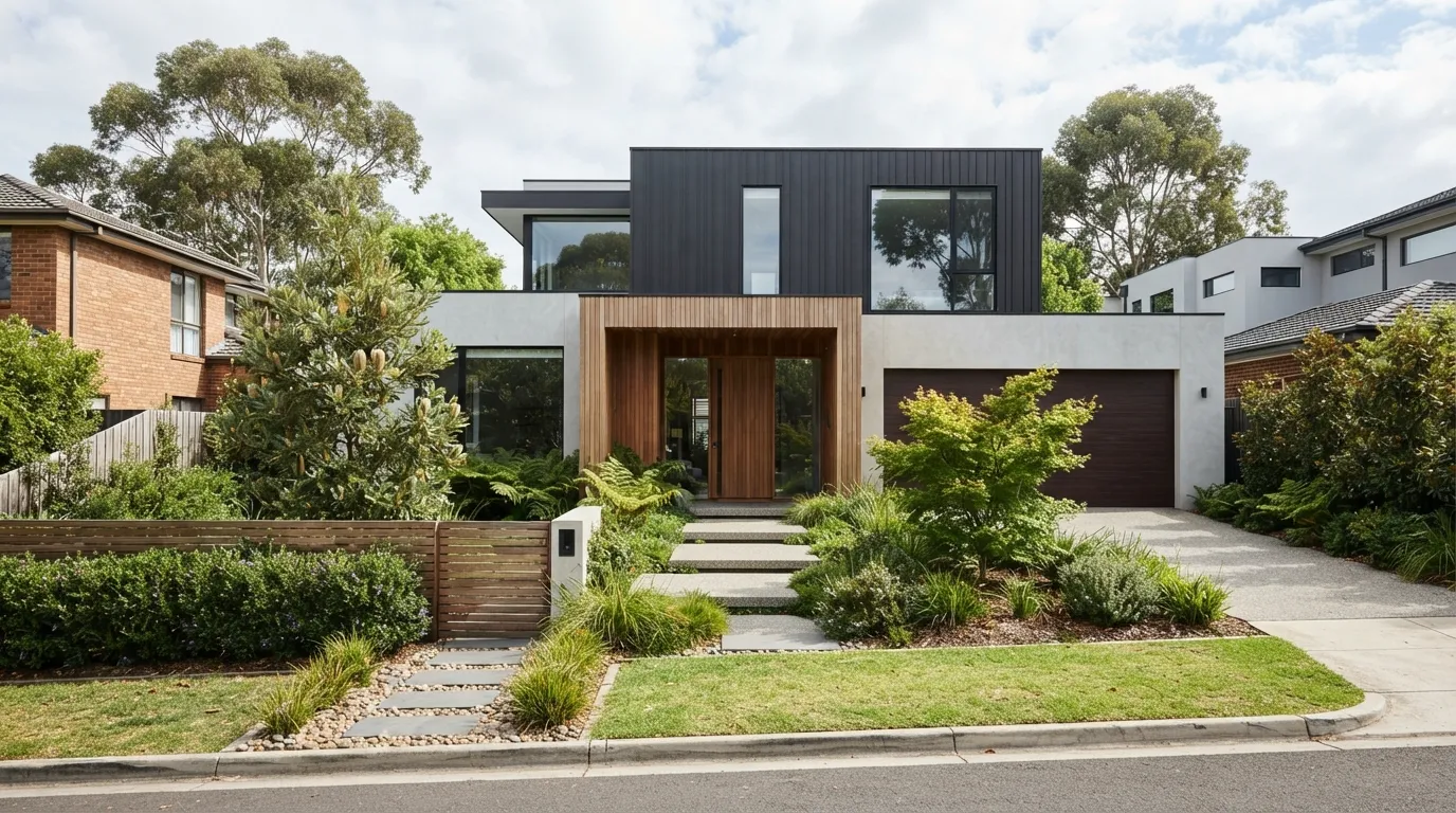 Modern suburban house with contemporary exterior cladding in Melbourne